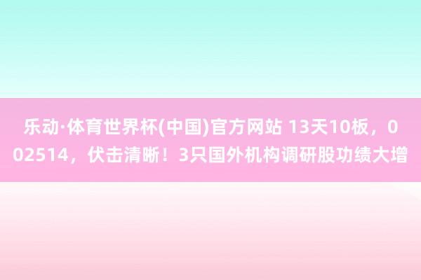 乐动·体育世界杯(中国)官方网站 13天10板，002514，伏击清晰！3只国外机构调研股功绩大增